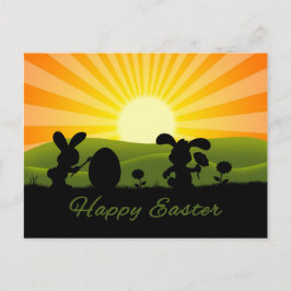 キュート絵画イースターバニー卵 シーズンポストカード