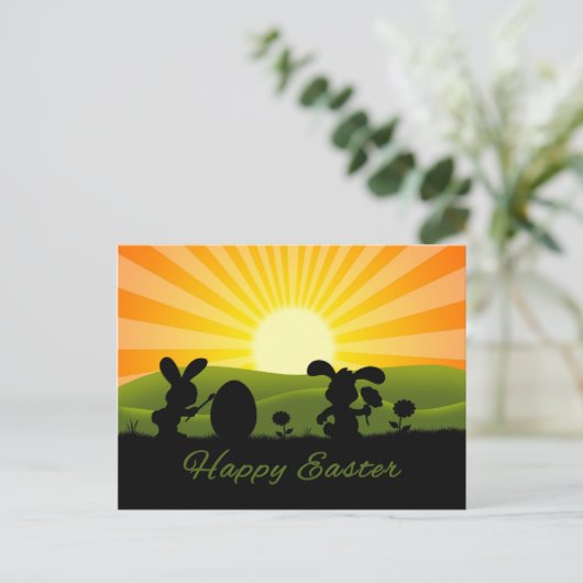 キュート絵画イースターバニー卵 シーズンポストカード (スタンド正面)