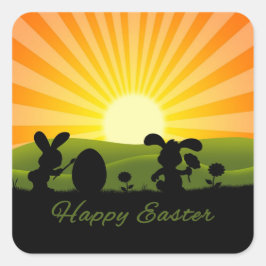 キュート絵画イースターバニー卵 スクエアシール