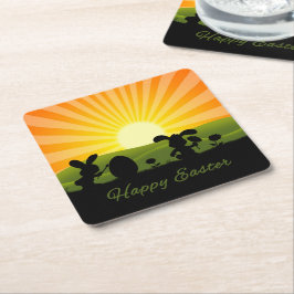 キュート絵画イースターバニー卵 スクエアペーパーコースター