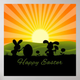 キュート絵画イースターバニー卵 ポスター