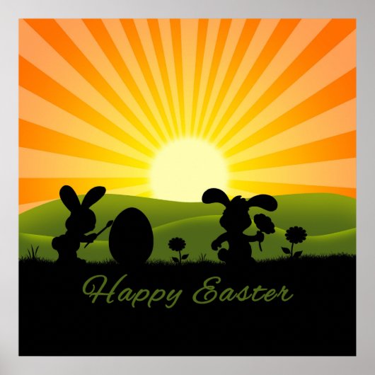キュート絵画イースターバニー卵 ポスター (正面)