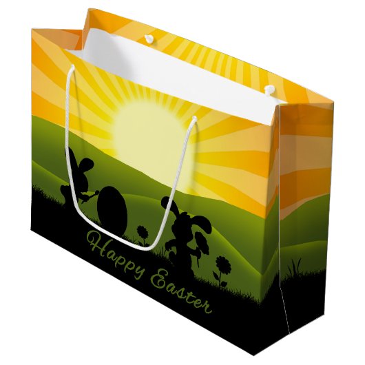 キュート絵画イースターバニー卵 ラージペーパーバッグ (正面アングル)