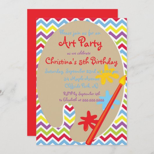 キュート絵画ズアートパーティー誕生日招待状 招待状 (正面/裏面)