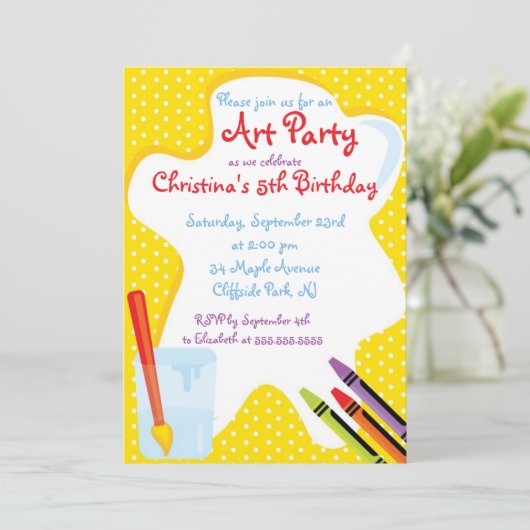 キュート絵画ズアートパーティー誕生日招待状 招待状 (スタンド正面)