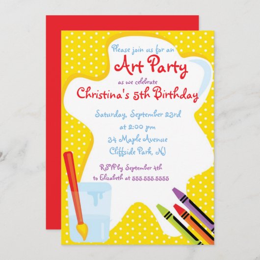 キュート絵画ズアートパーティー誕生日招待状 招待状 (正面/裏面)