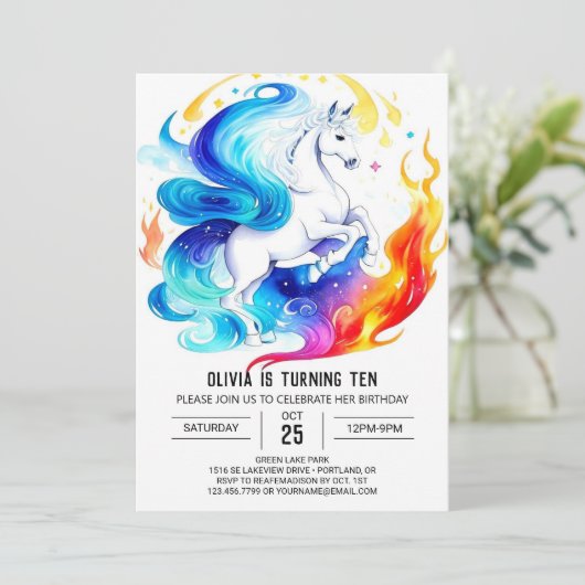 キュート編集可能ホース誕生日 招待状 (スタンド正面)