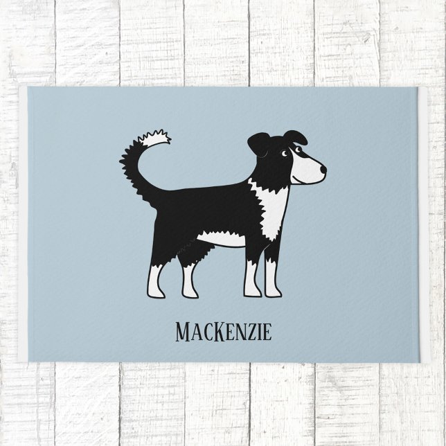 キュート縁どコリーシープドッグブルー ドアマット (Border Collie Sheepdog fun personalized name dog doormat)