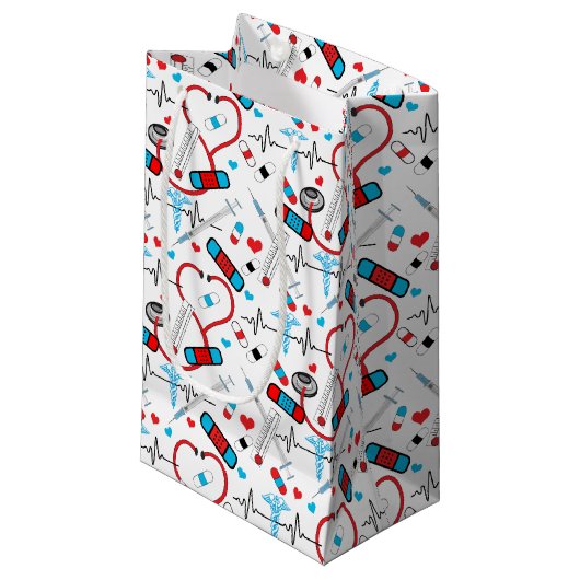 キュート聴診器ナース |医師のEKGパターン スモールペーパーバッグ (正面アングル)