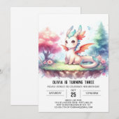 キュート自然ドラゴン誕生日 招待状 (正面/裏面)