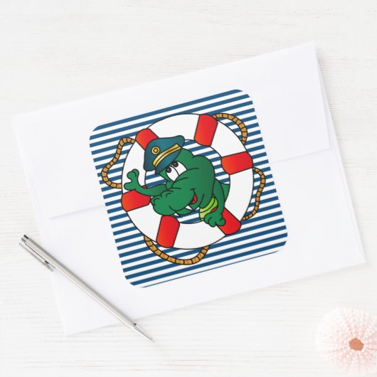 キュート航海のアリゲーターベビーシャワーテーマ スクエアシール (封筒)