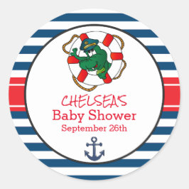 キュート航海のアリゲーターベビーシャワーテーマ ラウンドシール