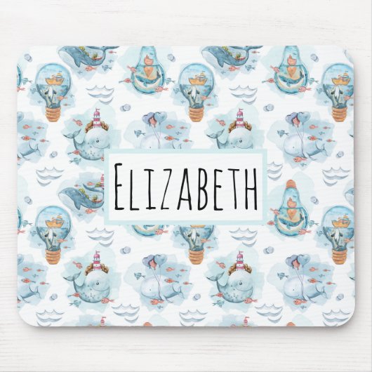 キュート航海のクジラ水彩模様マウスパッド マウスパッド (正面)