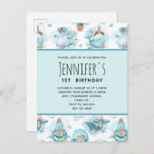 キュート航海のクジラ水彩模様誕生日 インビテーションポストカード (正面/裏面)