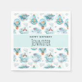 キュート航海のクジラ水彩模様誕生日 スタンダードカクテルナプキン (正面)