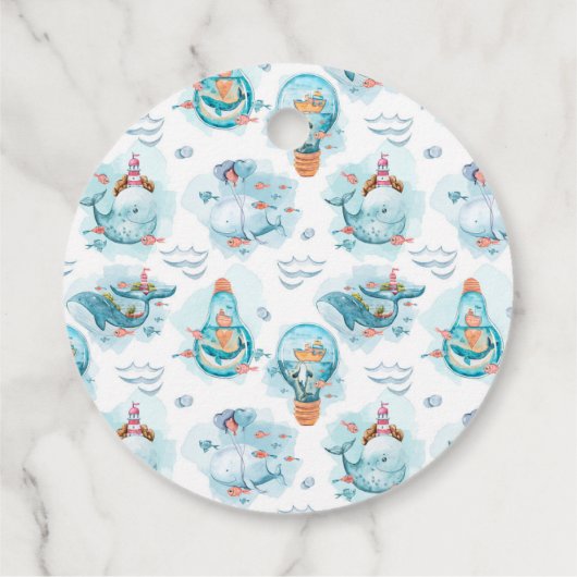 キュート航海のクジラ水彩模様誕生日 フェイバータグ (裏面)