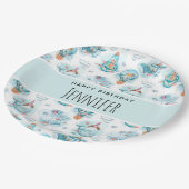 キュート航海のクジラ水彩模様誕生日 ペーパープレート (アングル)