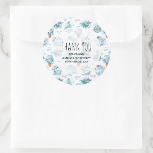 キュート航海のクジラ水彩模様誕生日 ラウンドシール (バッグ)