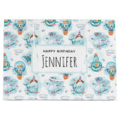 キュート航海のクジラ水彩模様誕生日 ラージペーパーバッグ (正面)