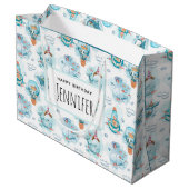 キュート航海のクジラ水彩模様誕生日 ラージペーパーバッグ (裏面アングル)
