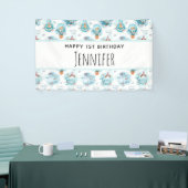 キュート航海のクジラ水彩模様誕生日 横断幕 (トレードショー)