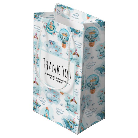 キュート航海のクジラ水彩絵画事業 スモールペーパーバッグ (正面アングル)