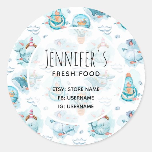 キュート航海のクジラ水彩絵画事業 ラウンドシール (正面)