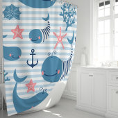 キュート航海のブルークジラ&コーラルリーフ シャワーカーテン
