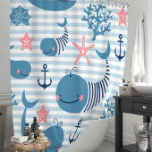 キュート航海のブルークジラ&コーラルリーフ シャワーカーテン