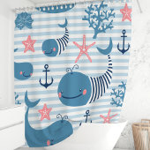 キュート航海のブルークジラ&コーラルリーフ シャワーカーテン