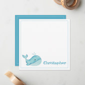 キュート航海のブルーホエーパーソナライズされたル ノートカード (正面/裏面インサイチュ)