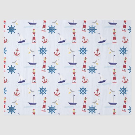 キュート航海のライトハウスシップ&シーガルブルー 薄葉紙 (正面)