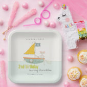キュート航海の海賊帆船任意の年齢誕生日 ペーパープレート (パーティー)