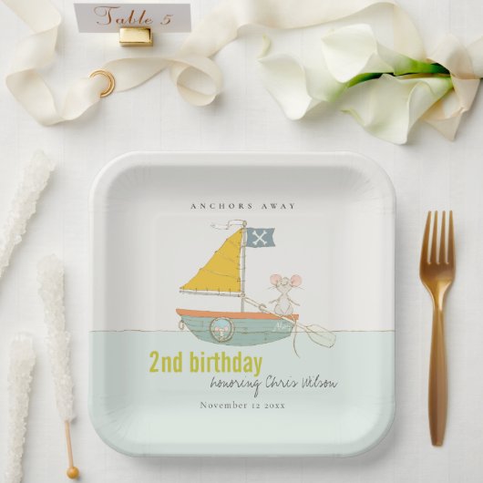 キュート航海の海賊帆船任意の年齢誕生日 ペーパープレート (ウェディング)