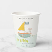 キュート航海の海賊帆船任意の年齢誕生日 紙コップ (正面)