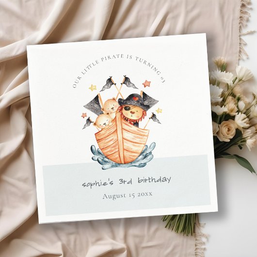 キュート航海の海賊船ライオンカブ子供の誕生日 スタンダードカクテルナプキン