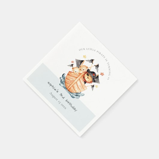 キュート航海の海賊船ライオンカブ子供の誕生日 スタンダードカクテルナプキン (角)