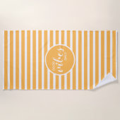 キュート良い雰囲気のみ黄色ストライプの白 ビーチタオル (正面)