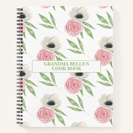 キュート花柄パーソナライズされたレシピ ノートブック (正面)