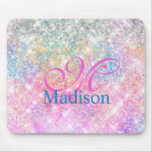 キュート虹彩色ユニコーンピンクグリッターモノグラム マウスパッド (正面)