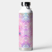 キュート虹彩色ユニコーンピンクフェイクグリッターモノグラム ウォーターボトル (左面)