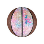 キュート虹彩色ユニコーンピンクフェイクグリッターモノグラム ミニバスケットボール (縦)