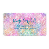 キュート虹彩色ユニコーンピンクフェイクグリッターモノグラム ラベル (正面)