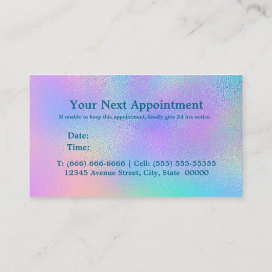 キュート虹彩色ユニコーンピンクフェイクグリッターモノグラム 予約カード (裏面)