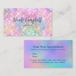 キュート虹彩色ユニコーンピンクフェイクグリッターモノグラム 予約カード