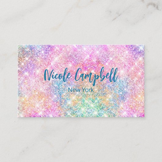 キュート虹彩色ユニコーンピンクフェイクグリッターモノグラム 予約カード (正面)