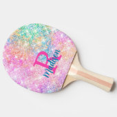 キュート虹彩色ユニコーンピンクフェイクグリッターモノグラム 卓球ラケット (横)