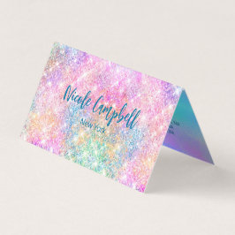 キュート虹彩色ユニコーンピンクフェイクグリッターモノグラム 名刺