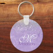 キュート虹彩薄紫紫フェイクグリッターモノグラム キーホルダー (正面)
