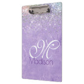 キュート虹彩薄紫紫フェイクグリッターモノグラム クリップボード (左)